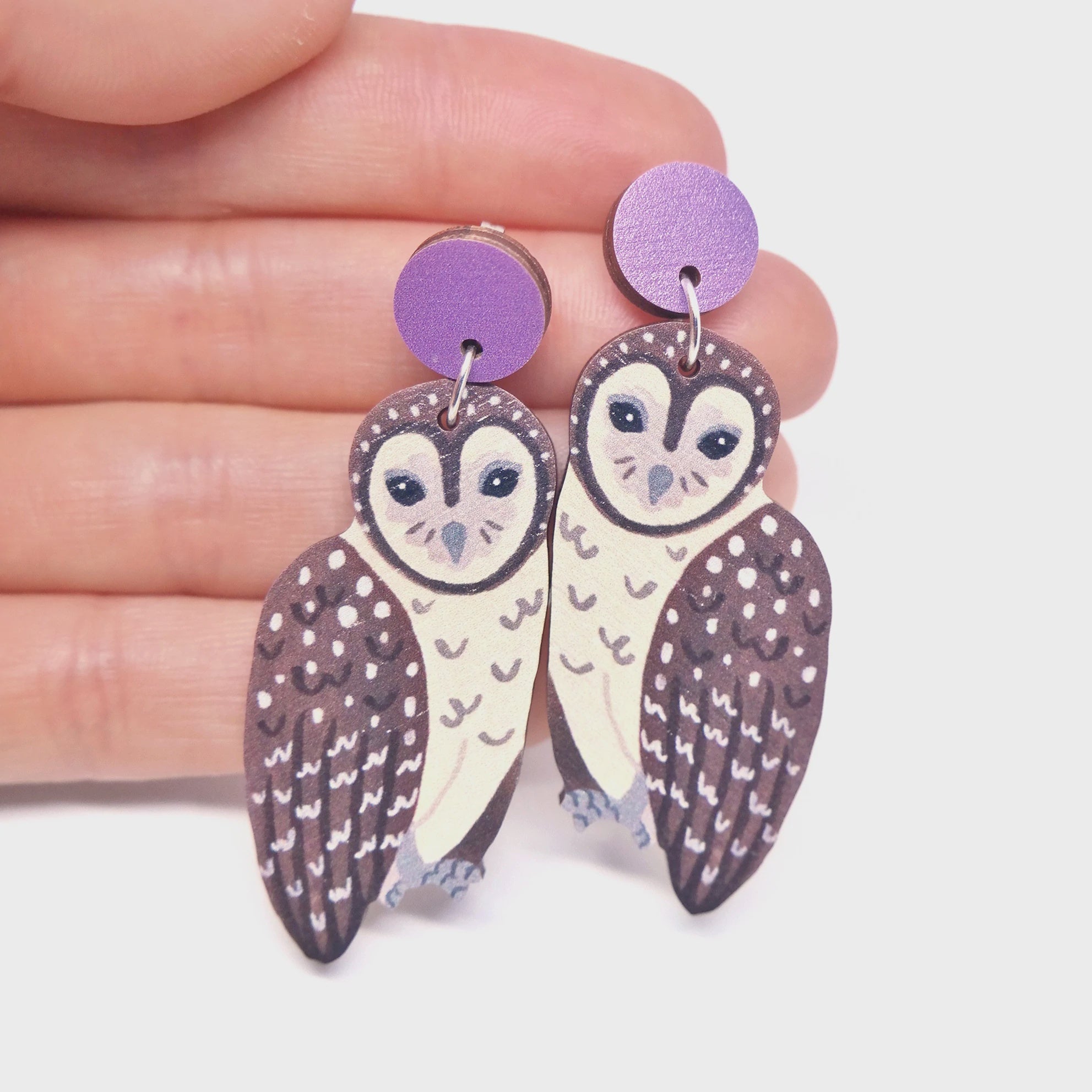 Sooty Owl Wooden Earrings