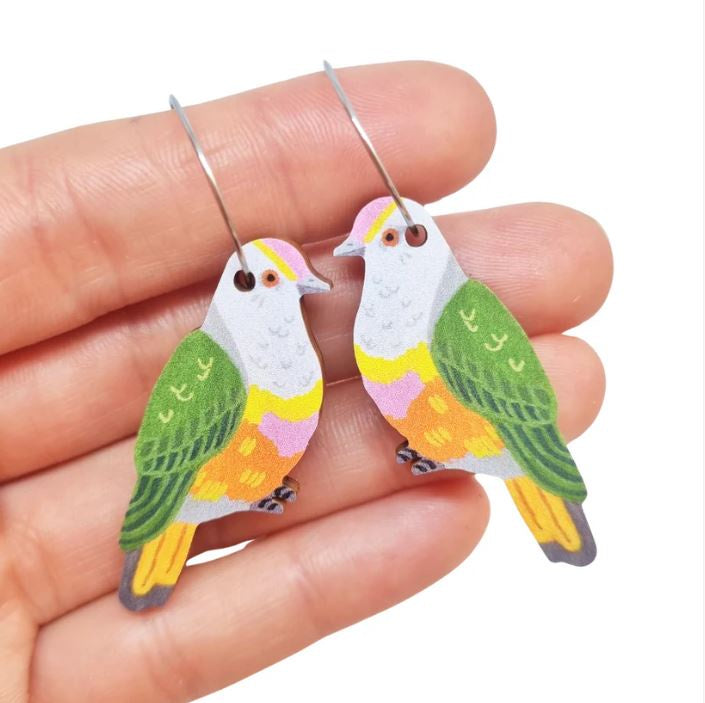 Rose Crowned Fruit Dove Earrings