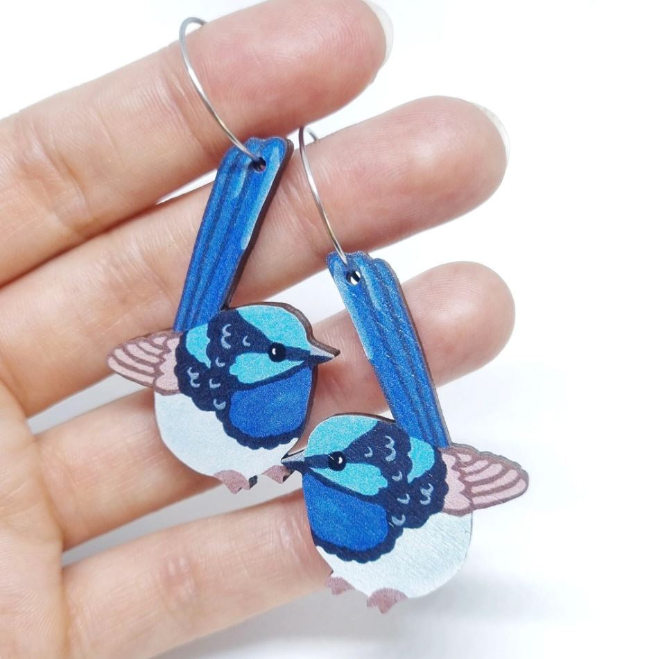 Suberb Fairy wren hoop earrings