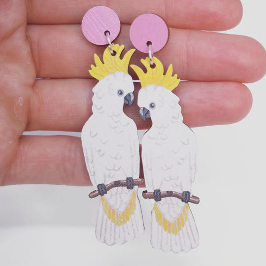 White Cockatoo Wooden Earrings